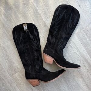 Dingo Thunder Road Black Suede Knee-High Cowboy Boots